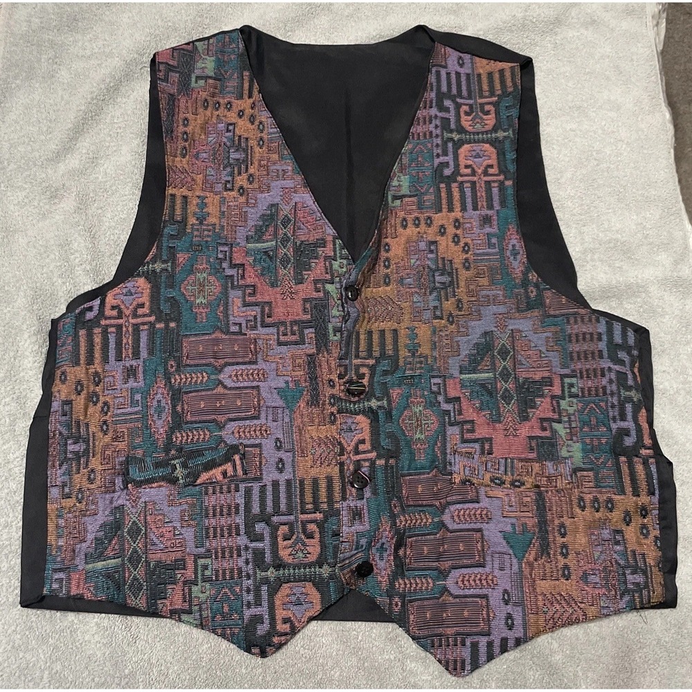 Dilek Isleme Vintage Tapestry Aztec‎ Patterned Button Down Vest Women's Size L